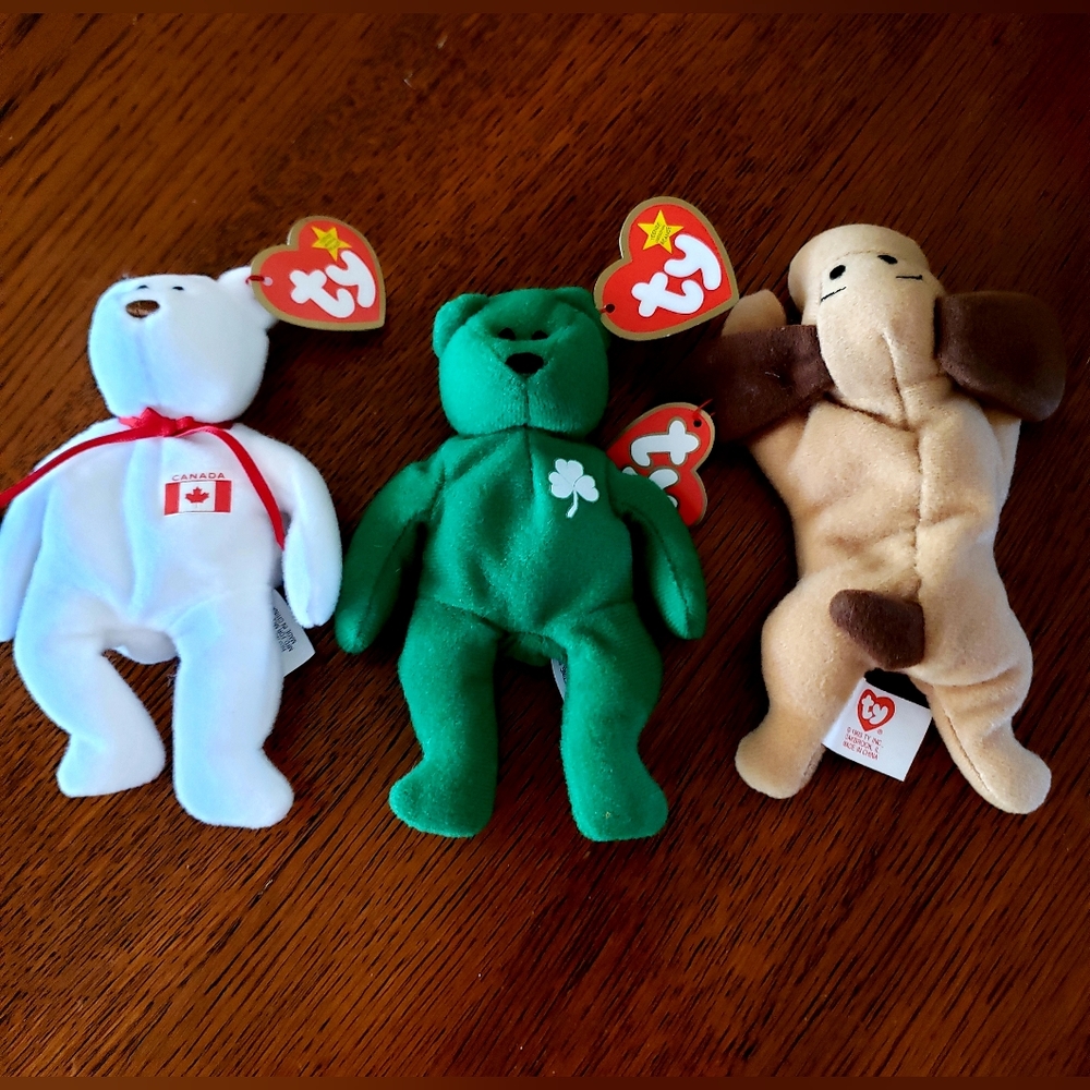 Ty Plush Trio - White, Green, and Tan